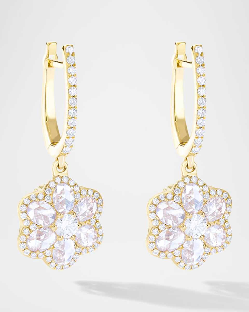 18K Yellow Gold Floral Diamond Earrings, 1.28tcw